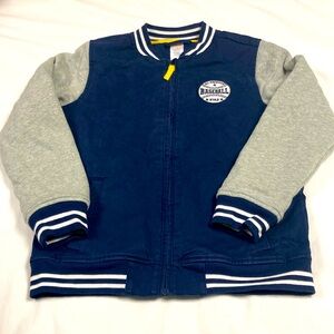 Gymboree boys, navy blue and gray embroidered Letterman jacket size 10